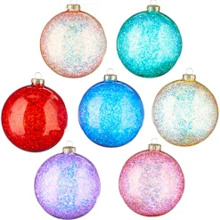 Outlet The Jolly Christmas Shop Raz 4.5" Set Of 7 Rainbow Glittered Glass Ball Christmas Ornaments 4224623