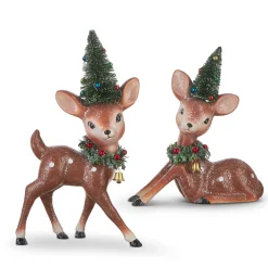 Outlet The Jolly Christmas Shop Raz 12" Set Of 2 Retro Deer With Bottle Brush Trees 4212563
