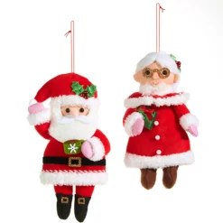 New The Jolly Christmas Shop Raz 7.5" Set Of 2 Santa And Mrs. Claus Felt Christmas Ornaments 4320055