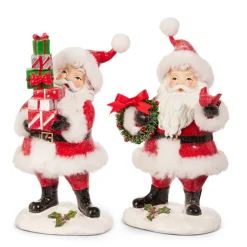 Clearance The Jolly Christmas Shop Raz 8" Set Of 2 Santa With Wreath And Presents Christmas Figure 4412103