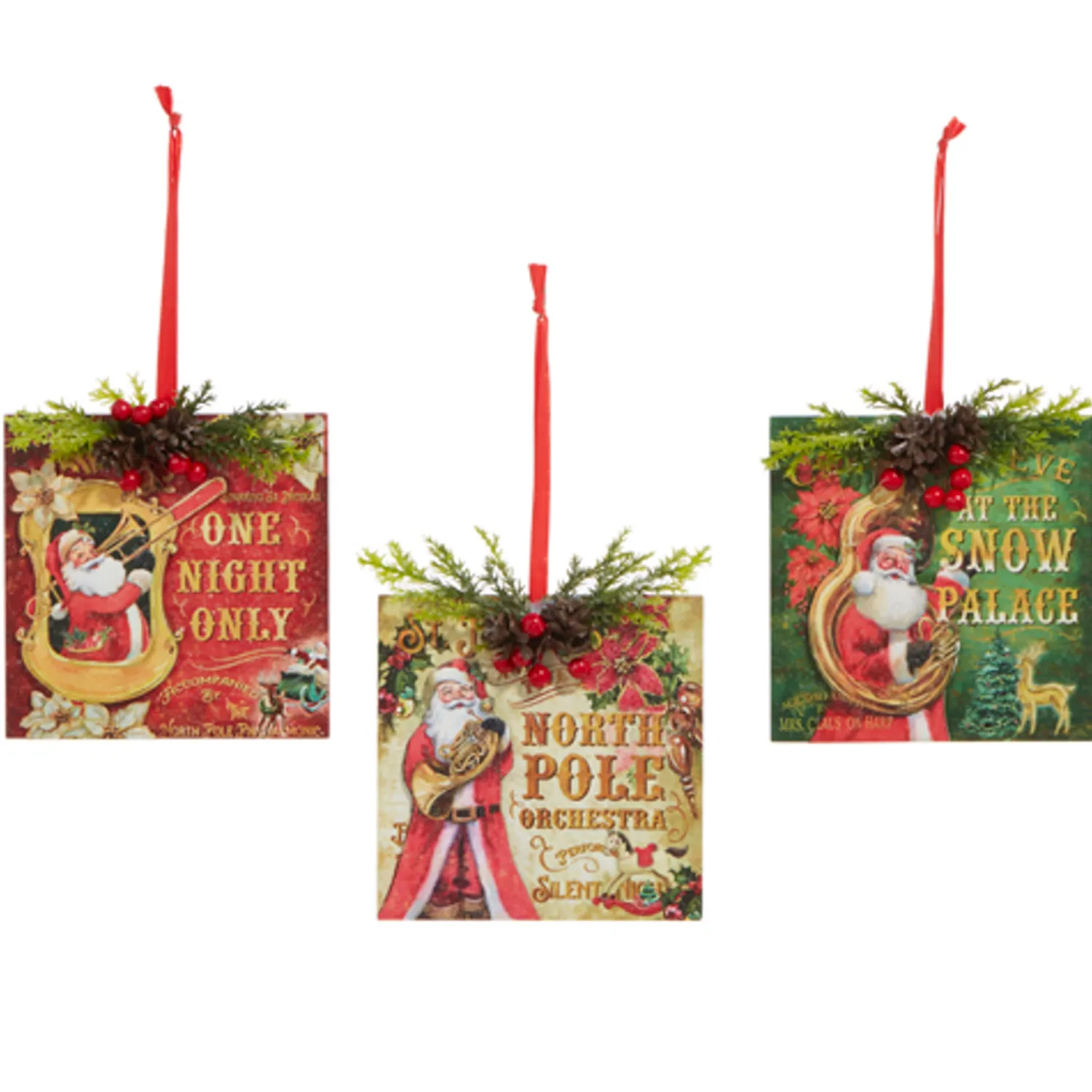 Clearance The Jolly Christmas Shop Raz 4.5" Set Of 3 Santa's Musical Orchestra Christmas Ornaments 4316123