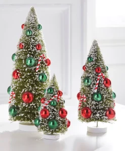 Online The Jolly Christmas Shop Raz 12" Set Of 3 Snowy Christmas Bottle Brush Trees With Candy Cane Ornaments 4416110