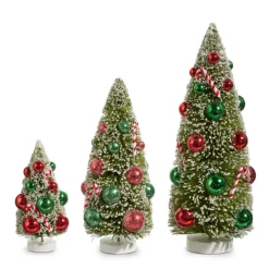 Online The Jolly Christmas Shop Raz 12" Set Of 3 Snowy Christmas Bottle Brush Trees With Candy Cane Ornaments 4416110