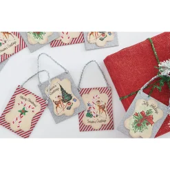 Clearance The Jolly Christmas Shop Raz 9.5" Set Of 4 Vintage Inspired Postcard With Tinsel Christmas Ornament 4216149