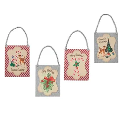 Clearance The Jolly Christmas Shop Raz 9.5" Set Of 4 Vintage Inspired Postcard With Tinsel Christmas Ornament 4216149