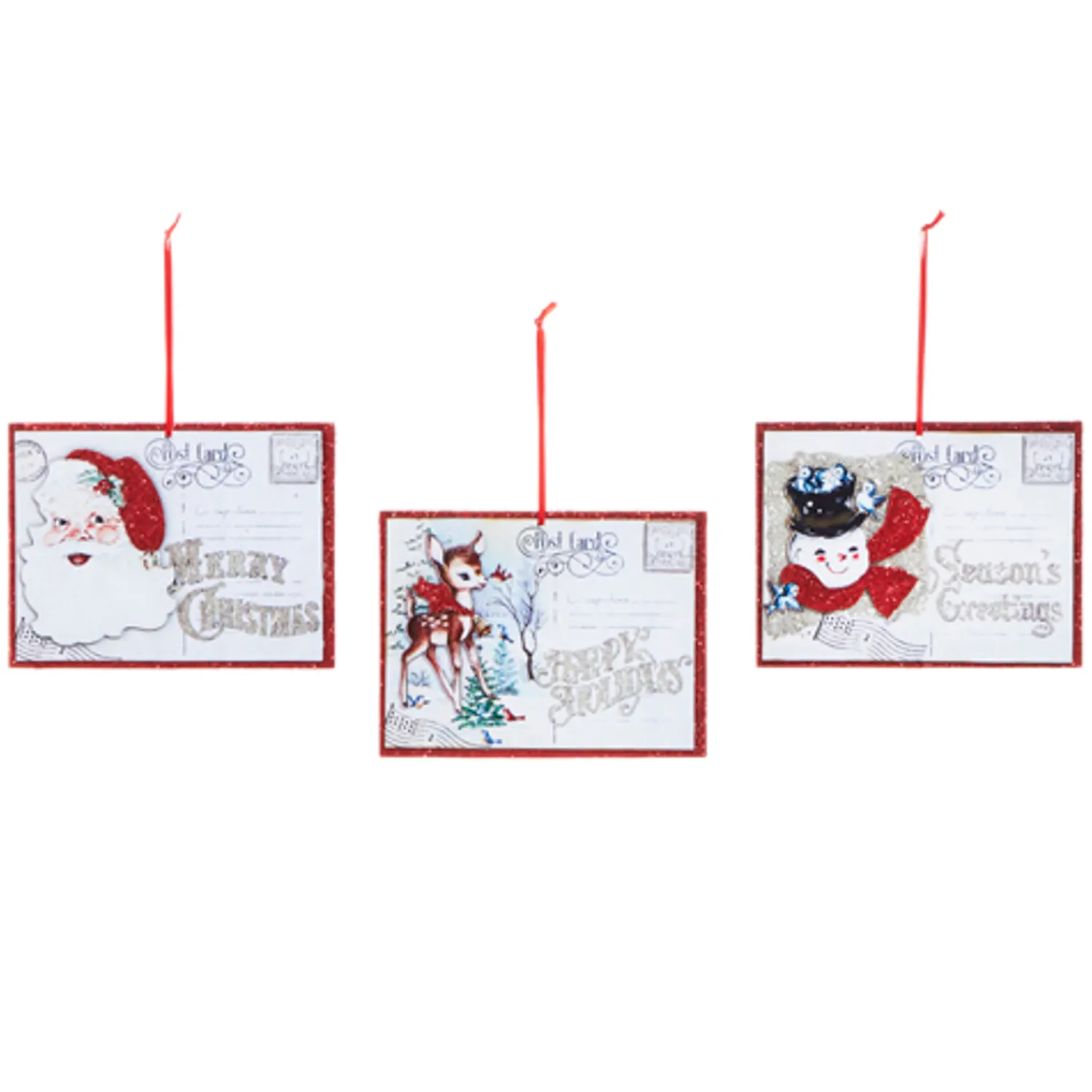 Best The Jolly Christmas Shop Raz 6.25" Set Of 3 Vintage Post Card Christmas Ornament 4319072