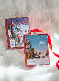 Discount The Jolly Christmas Shop Raz 5" Set Of 2 Vintage Ski Glass Christmas Ornament 4324518