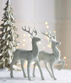 Clearance The Jolly Christmas Shop Raz 12.75" Set Of 2 White Glittered Deer Christmas Figures 3100812
