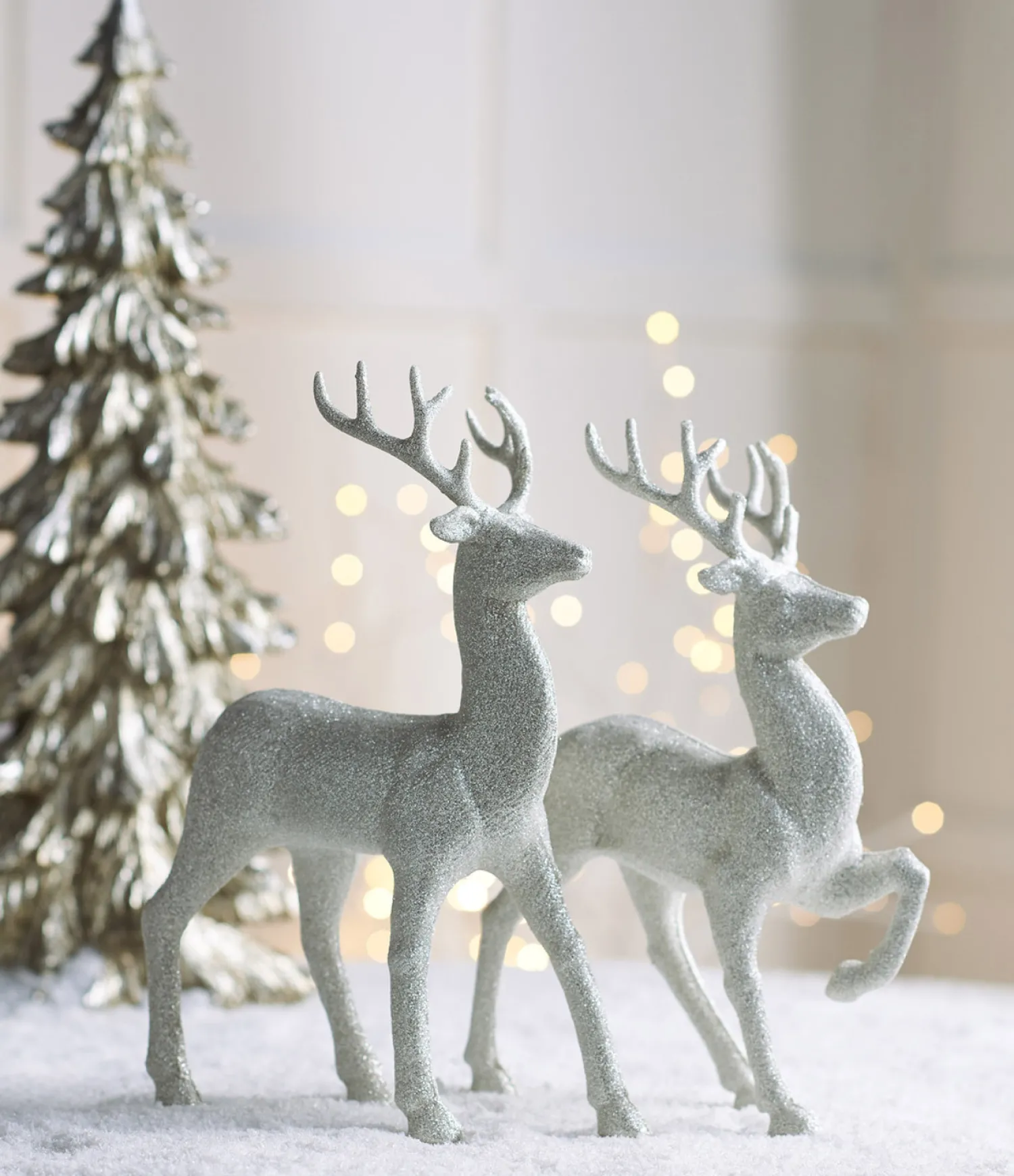 Clearance The Jolly Christmas Shop Raz 12.75" Set Of 2 White Glittered Deer Christmas Figures 3100812