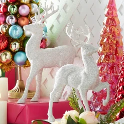 Clearance The Jolly Christmas Shop Raz 12.75" Set Of 2 White Glittered Deer Christmas Figures 3100812