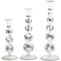Hot The Jolly Christmas Shop Raz 14.5" Silver Etched Snowflake Christmas Taper Candle Sticks Candle Holder Set Of 3 4424629