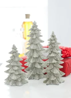 New The Jolly Christmas Shop Raz 9.5" Silver Glittered Christmas Tree Figures Set Of 3 3211075