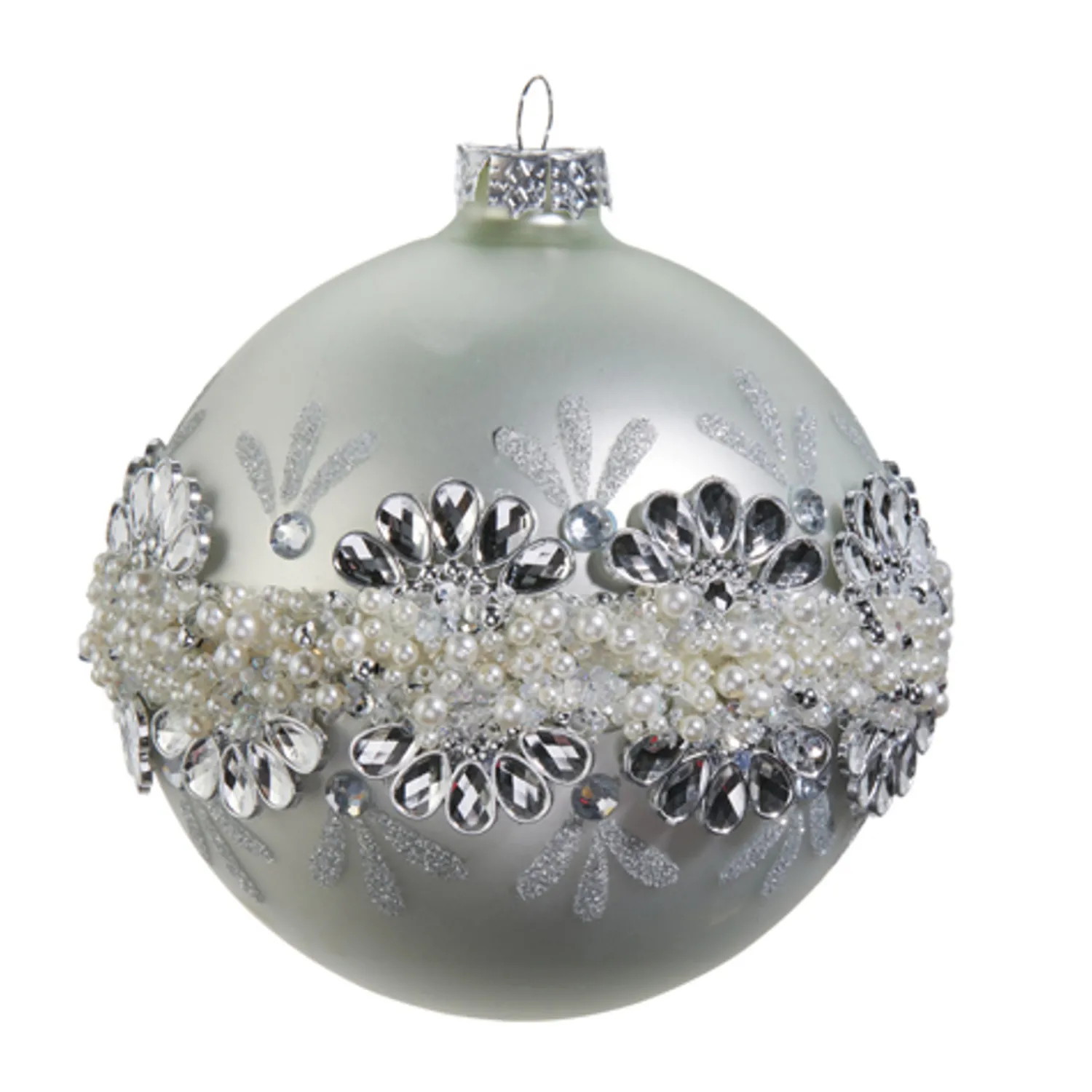 Discount The Jolly Christmas Shop Raz 5" Silver Jeweled And Pearl Glass Ball Christmas Ornament 4424508