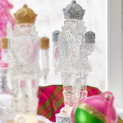 Clearance The Jolly Christmas Shop Raz 12.5" Silver Lighted Nutcracker With Swirling Glitter Water Globe 4315511