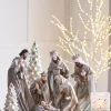 Clearance The Jolly Christmas Shop Raz 15.75" Silver Metallic Christmas Nativity Set 4312107