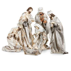 Clearance The Jolly Christmas Shop Raz 15.75" Silver Metallic Christmas Nativity Set 4312107