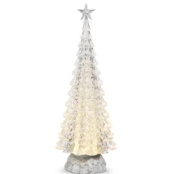 Hot The Jolly Christmas Shop Raz 15" Silver Or Gold Lighted Tree With Swirling Glitter Christmas Water Globe Decoration
