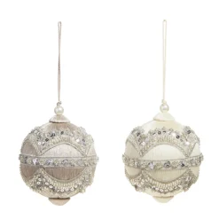Clearance The Jolly Christmas Shop Raz 4" Silver Or Ivory Jewel And Wrapped Thread Ball Christmas Ornament 4327325