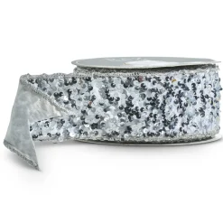 The Jolly Christmas Shop Raz 2.5" Silver Sequined Wired Christmas Ribbon R4371760