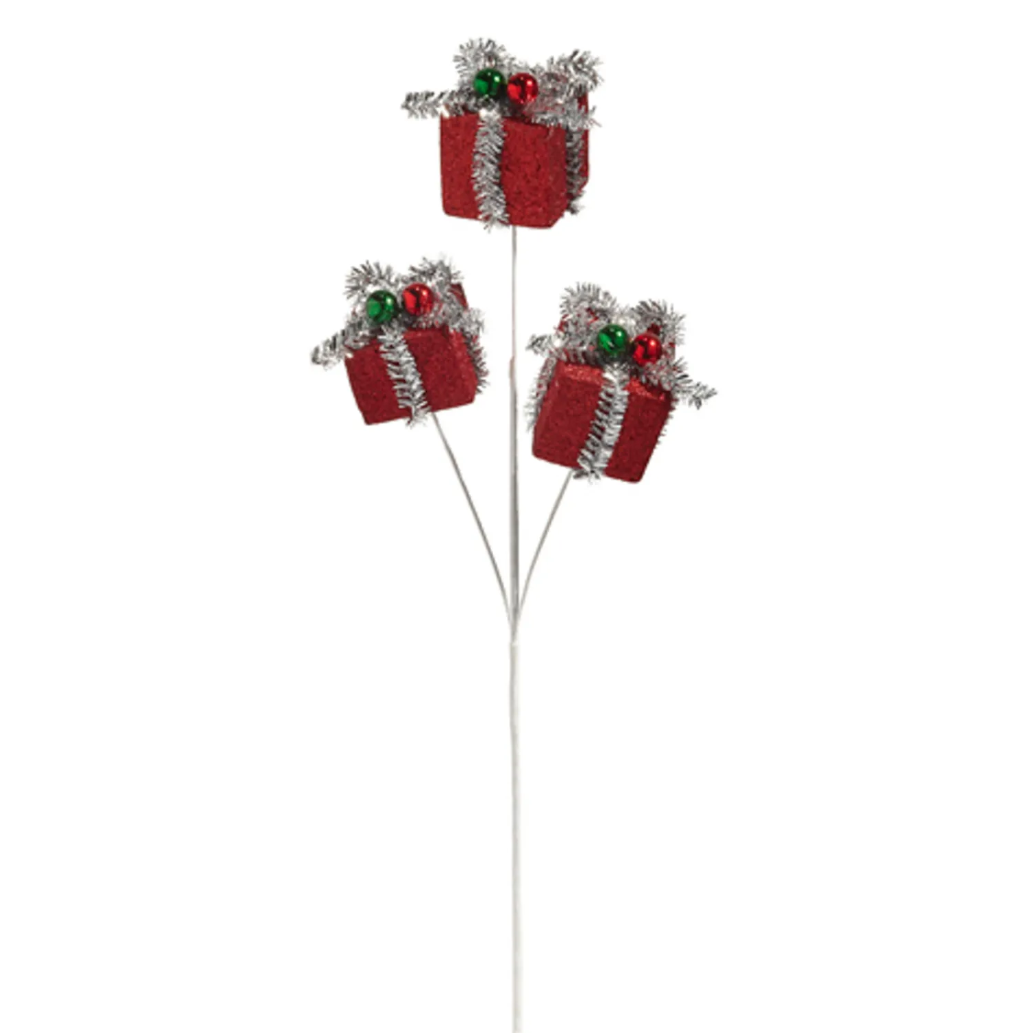 Online The Jolly Christmas Shop Raz 28" Silver Tinsel And Red Present Christmas Tree Spray F4406682