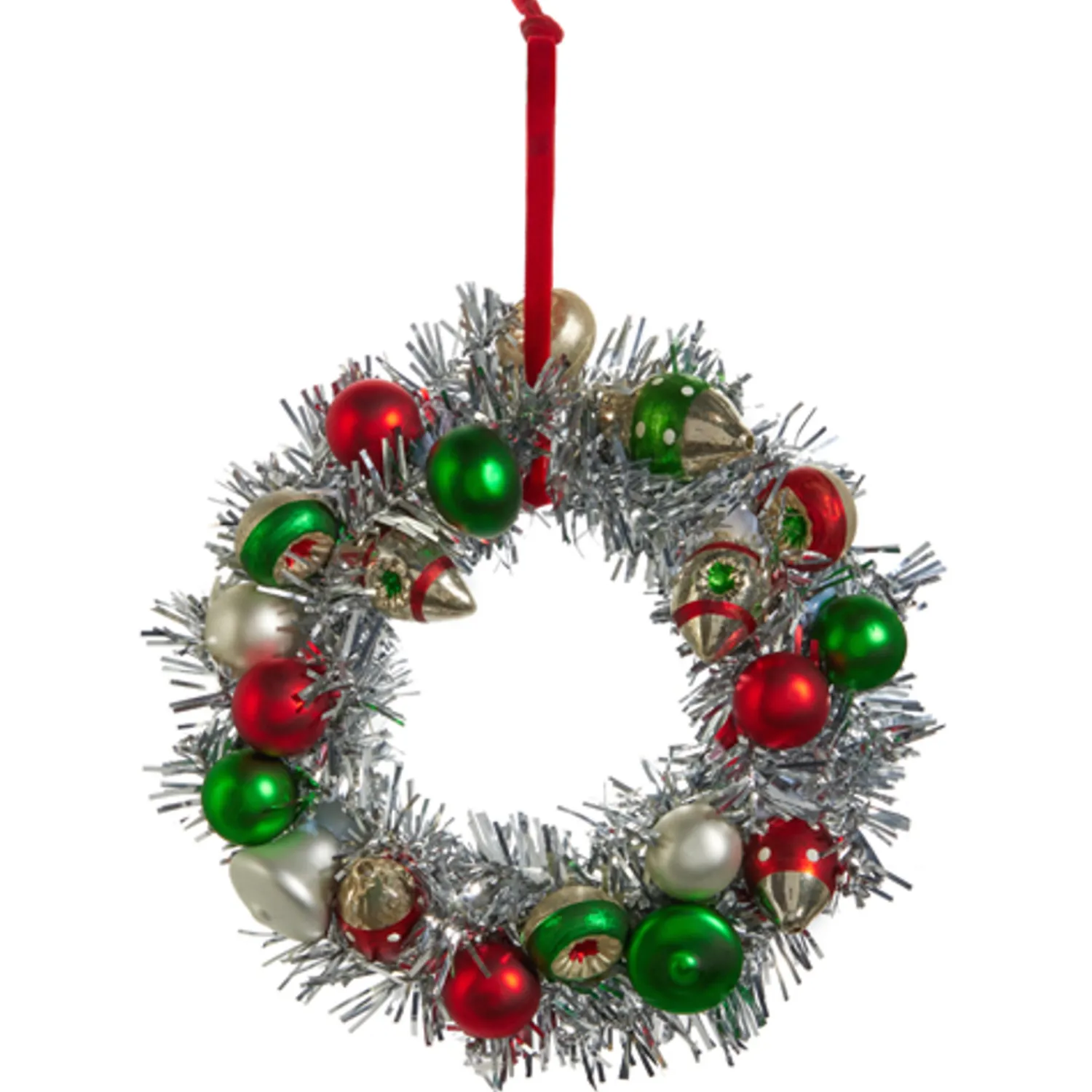 Best The Jolly Christmas Shop Raz 8" Silver Tinsel Ball Wreath Christmas Ornament 4419053