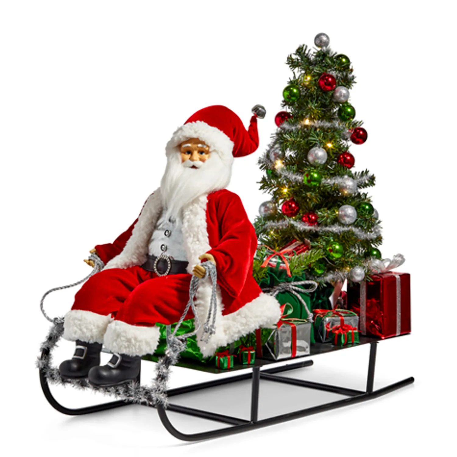 New The Jolly Christmas Shop Raz 27" Sledding Santa Christmas Figure With Lighted Tree 4415558