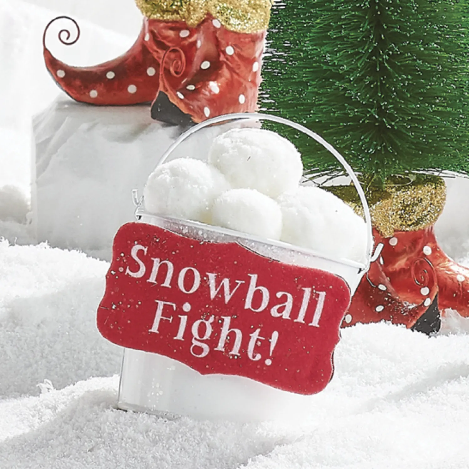 Hot The Jolly Christmas Shop Raz 6.5" Snowball Fight Bucket Christmas Ornament 4216350