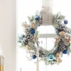 Online The Jolly Christmas Shop Raz 24" Snowy Mixed Greenery And Blue And Gold Ornament Christmas Wreath W4302540