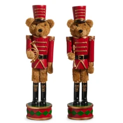 The Jolly Christmas Shop Raz 14.75" Teddy Bear Nutcracker Christmas Decoration Set Of 2 4419010