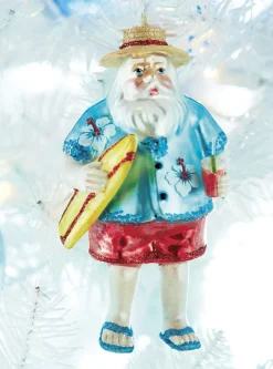 Outlet The Jolly Christmas Shop Raz 5.25" Tropical Santa Glass Christmas Ornament 4019097