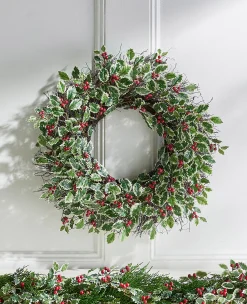 Best The Jolly Christmas Shop Raz 26" Variegated Holly Leaf And Berry Christmas Wreath W4402461