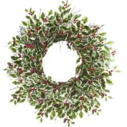 Best The Jolly Christmas Shop Raz 26" Variegated Holly Leaf And Berry Christmas Wreath W4402461