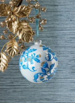 Sale The Jolly Christmas Shop Raz 5" Vintage Blue Floral Delft Ball Glass Christmas Ornament 4352895