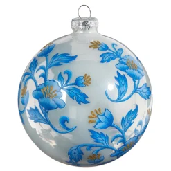 Sale The Jolly Christmas Shop Raz 5" Vintage Blue Floral Delft Ball Glass Christmas Ornament 4352895