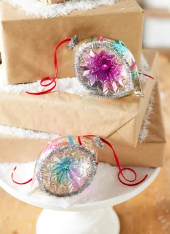 Best The Jolly Christmas Shop Raz 5.5" Vintage Blue, Purple And Pink Striped Reflector Glass Ornament 4352881