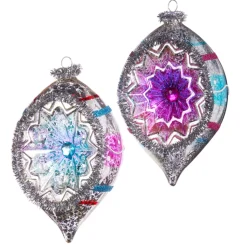 Best The Jolly Christmas Shop Raz 5.5" Vintage Blue, Purple And Pink Striped Reflector Glass Ornament 4352881