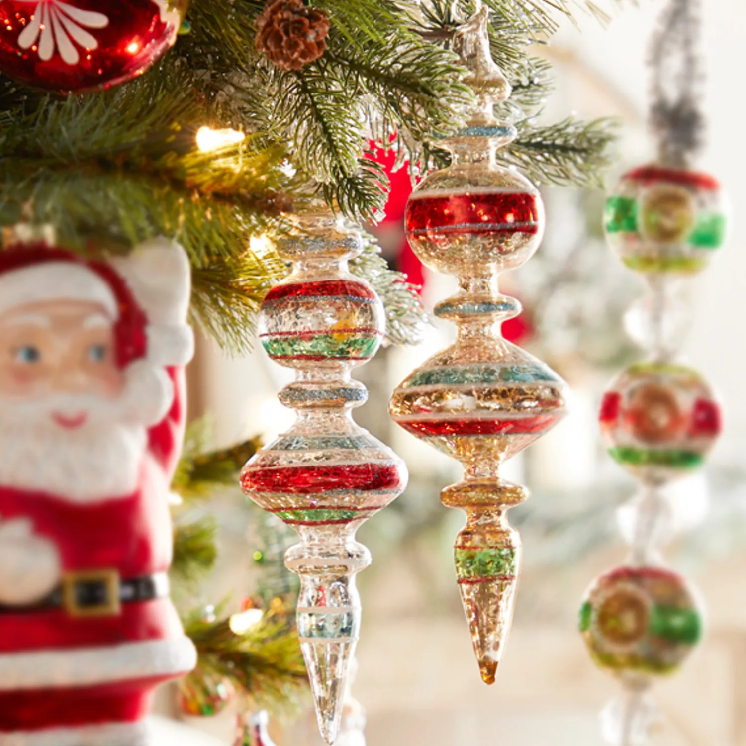 Hot The Jolly Christmas Shop Raz 9.75" Vintage Finial Glass Christmas Ornament 4124510
