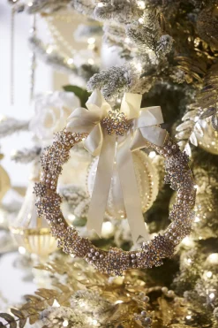 Outlet The Jolly Christmas Shop Raz 10.5" Vintage Gold Brooch With Jewels Christmas Wreath Or Decoration W4413500
