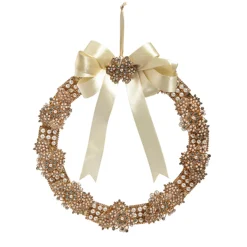 Outlet The Jolly Christmas Shop Raz 10.5" Vintage Gold Brooch With Jewels Christmas Wreath Or Decoration W4413500