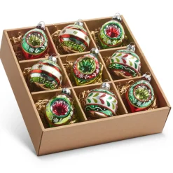 Best The Jolly Christmas Shop Raz 3.5" Vintage Inspired Glass Ball, Final And Reflector Christmas Ornaments Box Of 9 4420864