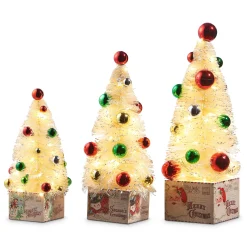 Best The Jolly Christmas Shop Raz 15.5" Vintage Post Card Lighted Bottle Brush Trees Set Of 3 4316115