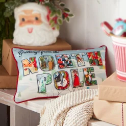 Discount The Jolly Christmas Shop Raz 18" Vintage Postcard Lumbar Christmas Pillow 4321332