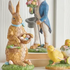 Sale The Jolly Christmas Shop Raz 10.5" Vintage Rabbit With Basket Of Eggs Easter Figure 4211092