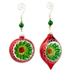 Sale The Jolly Christmas Shop Raz 6" Vintage Red And Green Glass Reflector Christmas Ornament With Hanger 4412512