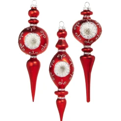 New The Jolly Christmas Shop Raz 8.25" Vintage Red Finial Glass Christmas Ornament With Silver Reflectors 4320863