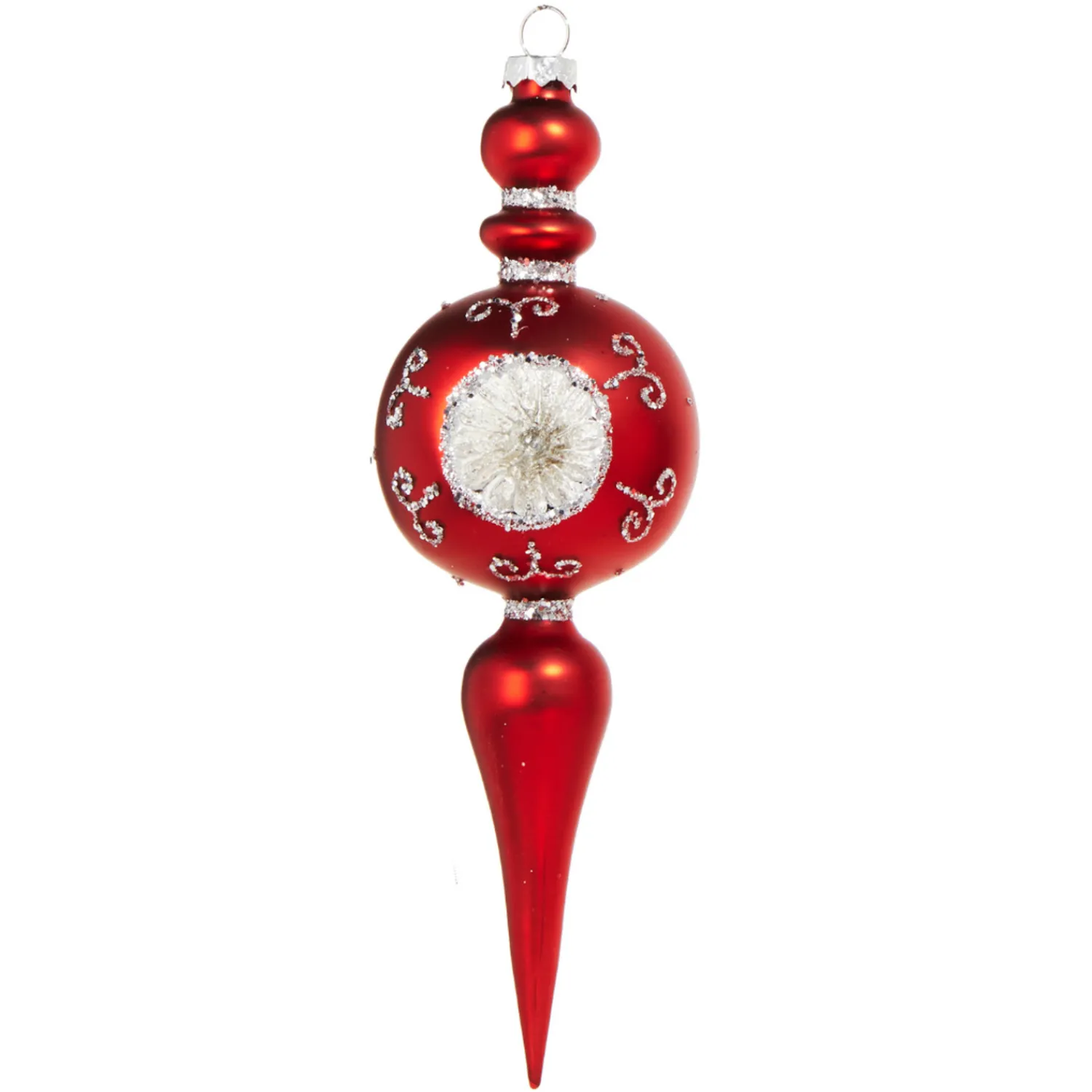New The Jolly Christmas Shop Raz 8.25" Vintage Red Finial Glass Christmas Ornament With Silver Reflectors 4320863
