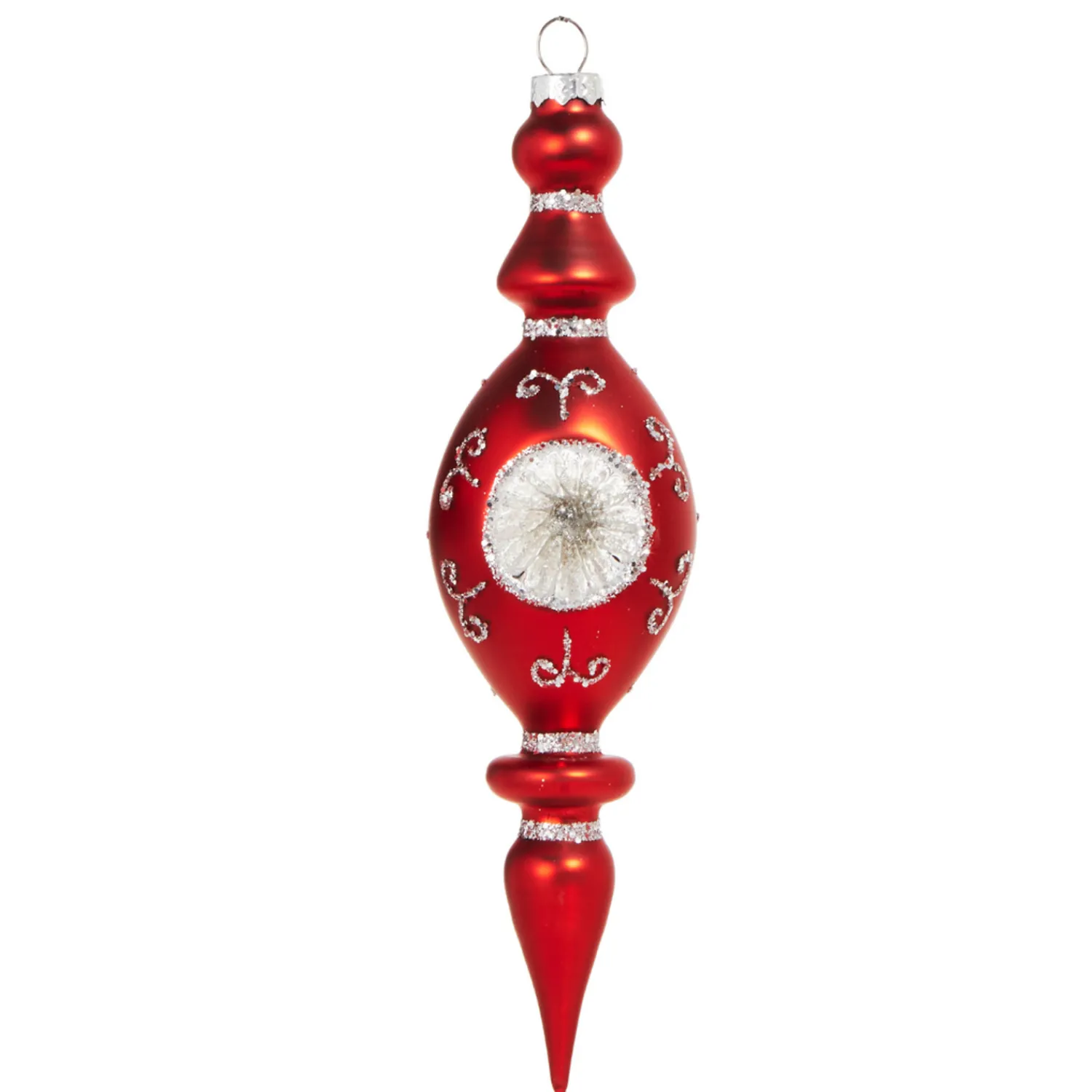 New The Jolly Christmas Shop Raz 8.25" Vintage Red Finial Glass Christmas Ornament With Silver Reflectors 4320863