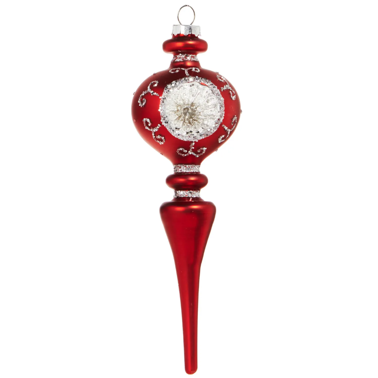 New The Jolly Christmas Shop Raz 8.25" Vintage Red Finial Glass Christmas Ornament With Silver Reflectors 4320863