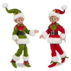 Outlet The Jolly Christmas Shop Raz 16" Vintage Red Or Green Posable Christmas Elf 4302468