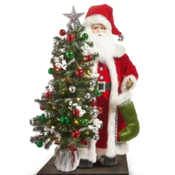 The Jolly Christmas Shop Raz 37" Vintage Santa And Lighted Tree Christmas Decoration 4415591